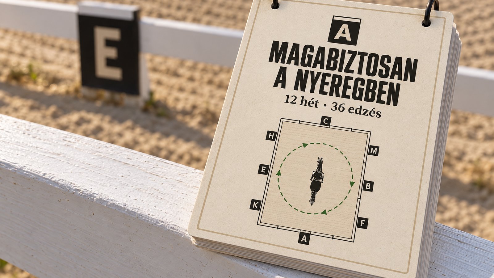 A Magabiztosan a nyeregben spirálkötésű edzőkártyái a lovaspálya kerítésén